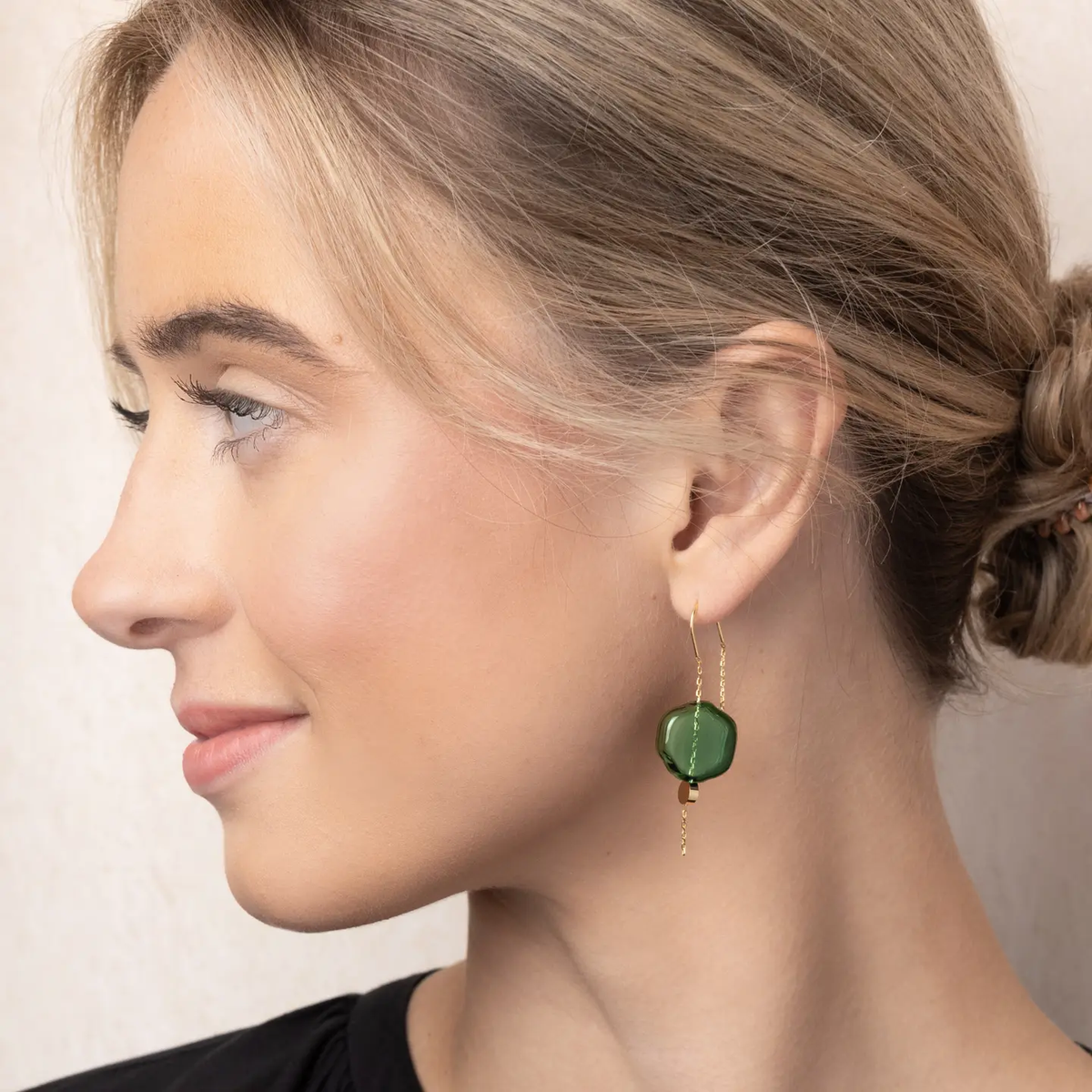Refined Glass Organic Threader Earrings: Teal/Gold