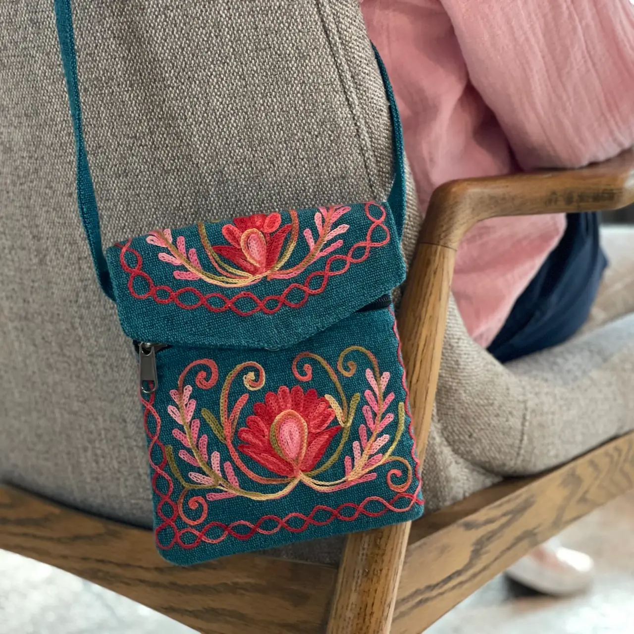 Embroidered Floral Crossbody Bag