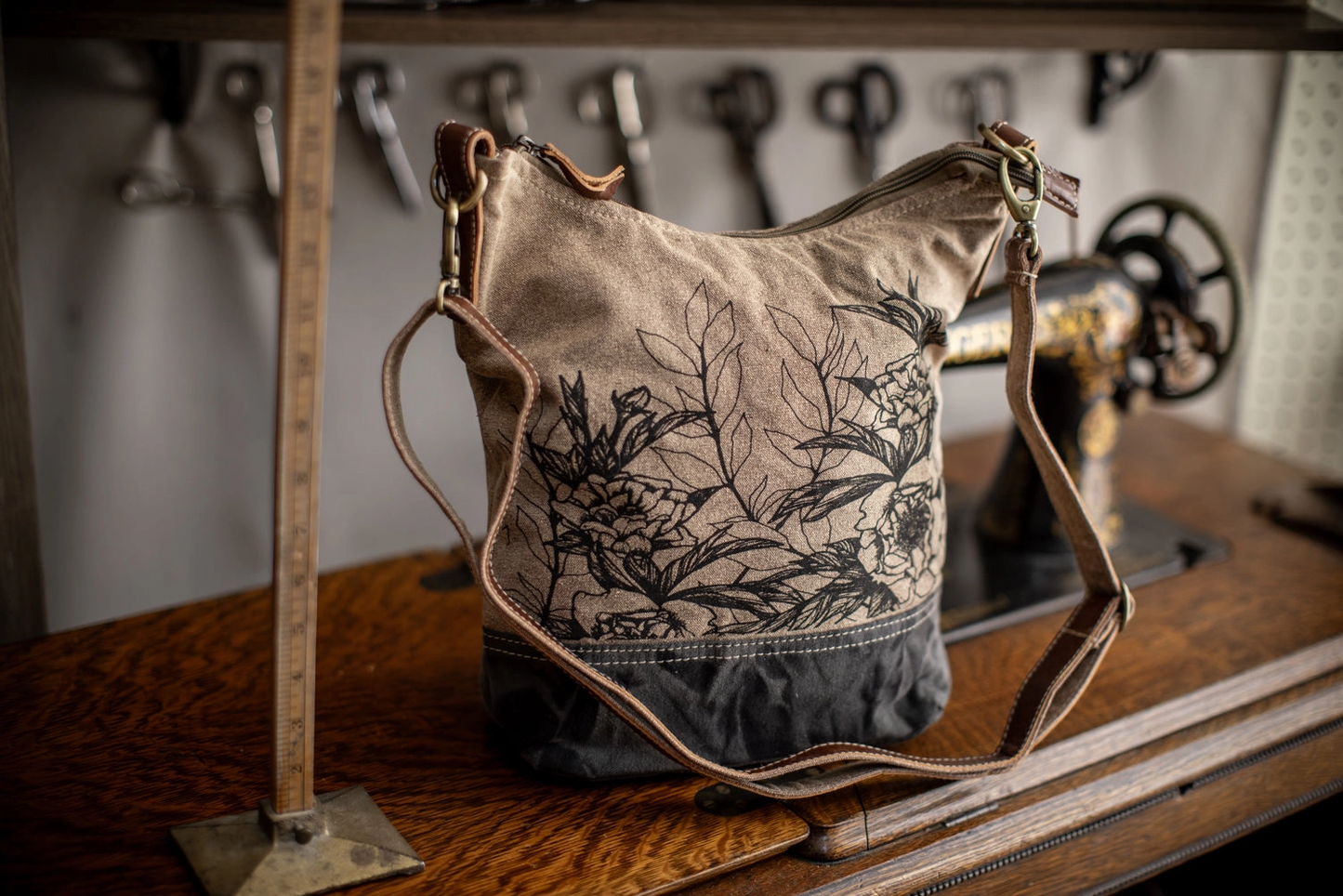 Peony Canvas Hobo Crossbody