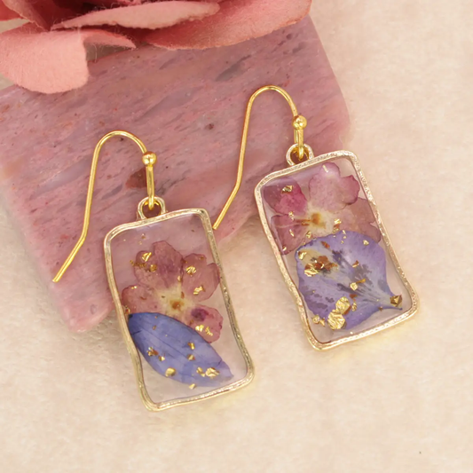 Purple Pink Dried Flower Earrings