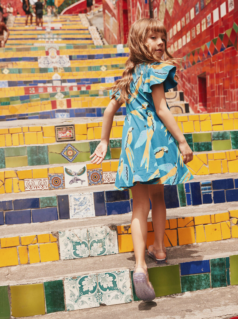 Girls Twirl Dress Blue & Yellow Macaws