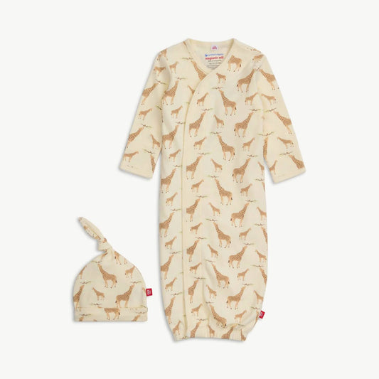 Cream Giraffe Organic Magnetic Me Gown + Hat