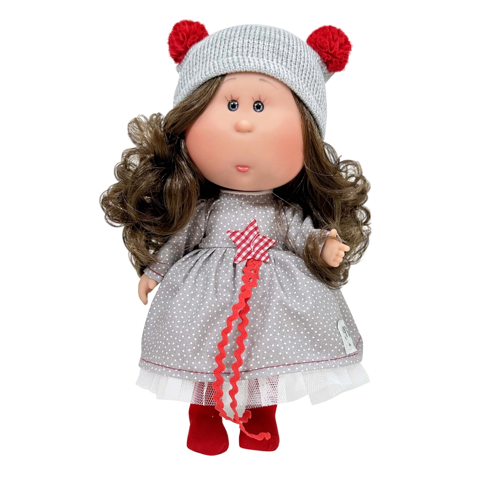 Little Mia Christmas Doll Grey Dress Brown Hair