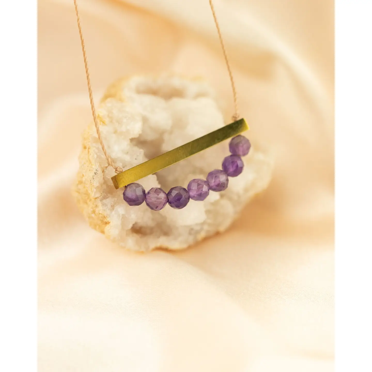 Amethyst Gold Bar Necklace For Fearless