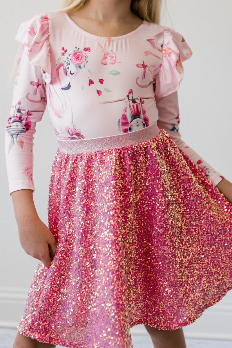 Girls Hot Pink Sequin Skirt