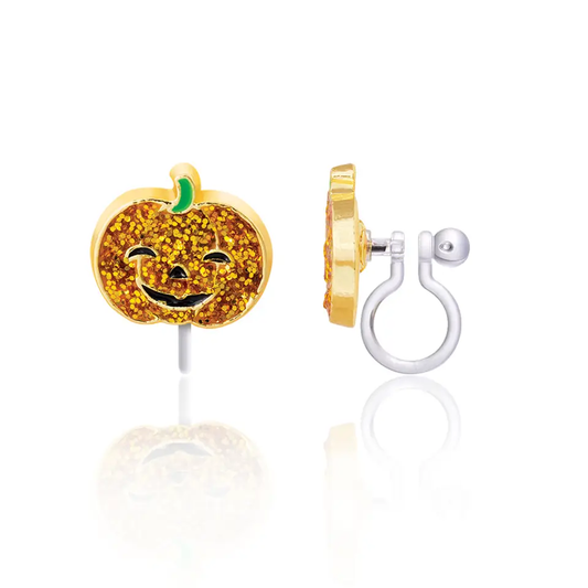 Glitter Pumpkin Clip On Earrings