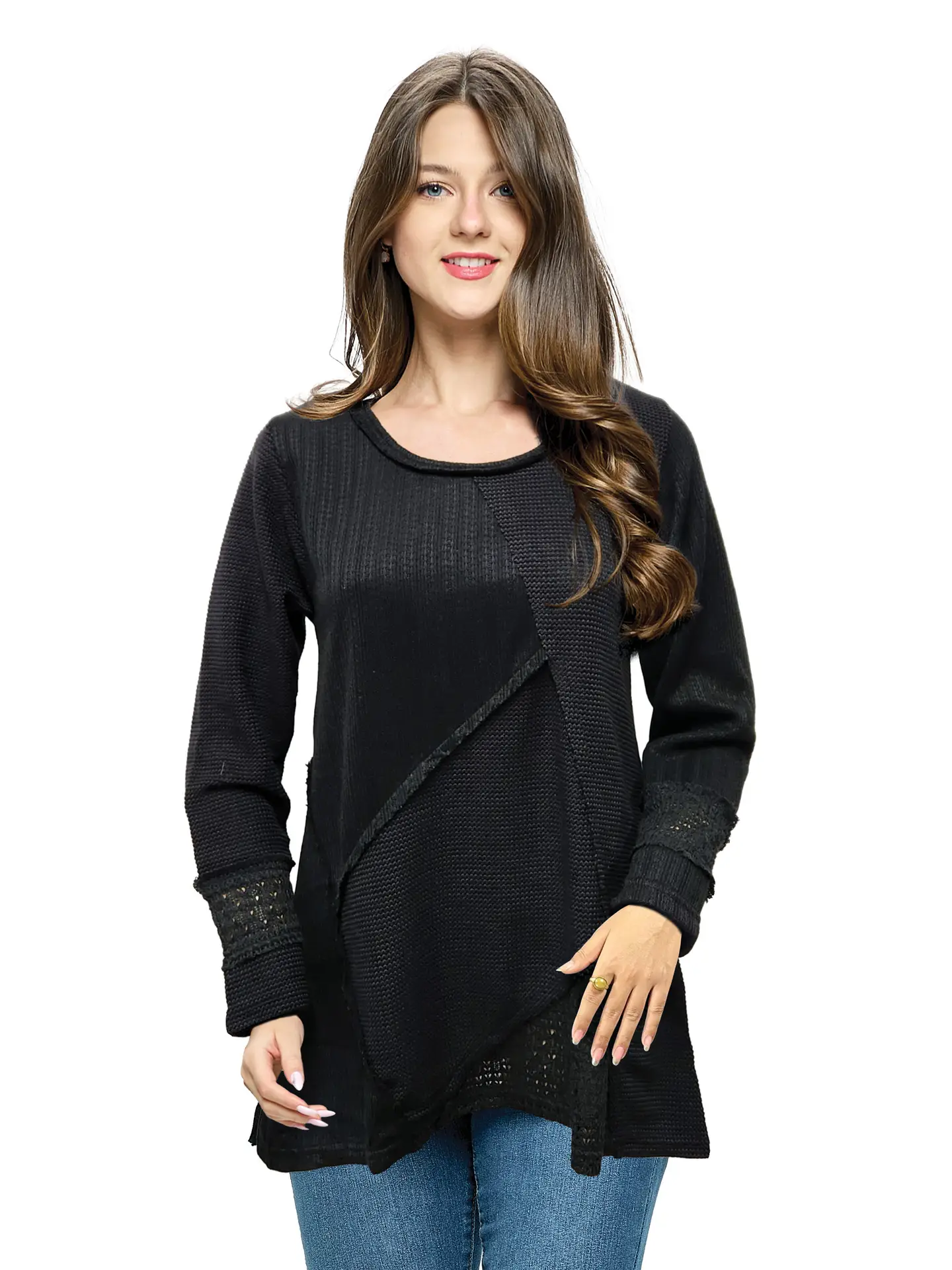 Patchwork Textured Ribbed Tunic