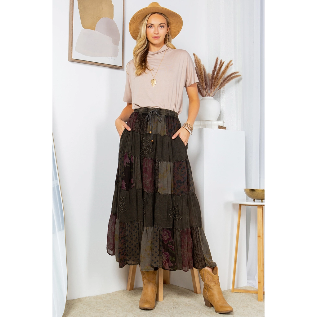 Georgette Patchwork Tiered Skirt