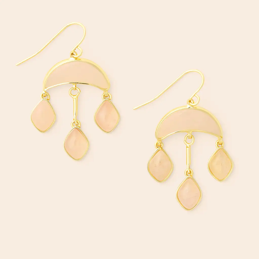 Stone Crescent Drop Earrings - Rose Quartz