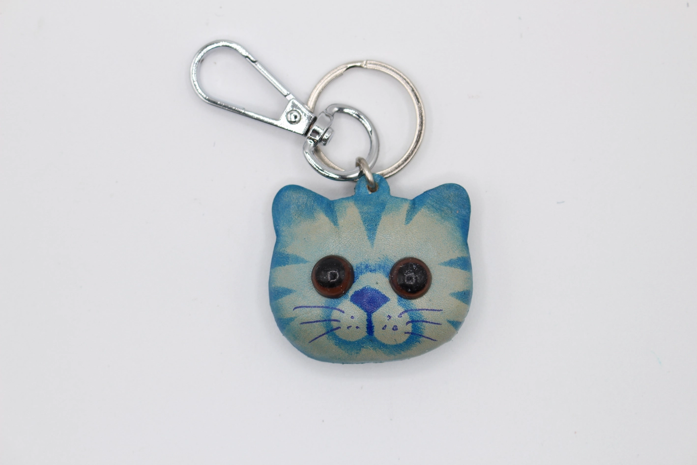 Leather Keychain Kitty Cat Head