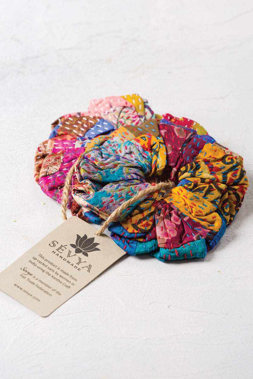 Silk Kantha Scrunchies Set of 2