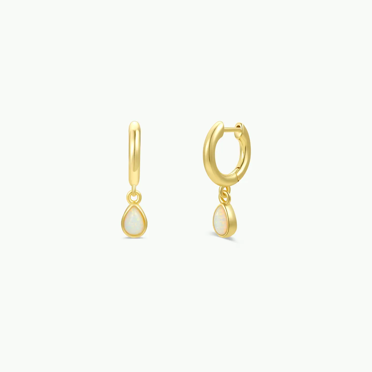 White Opal Teardrop Charm Hoop Earrings