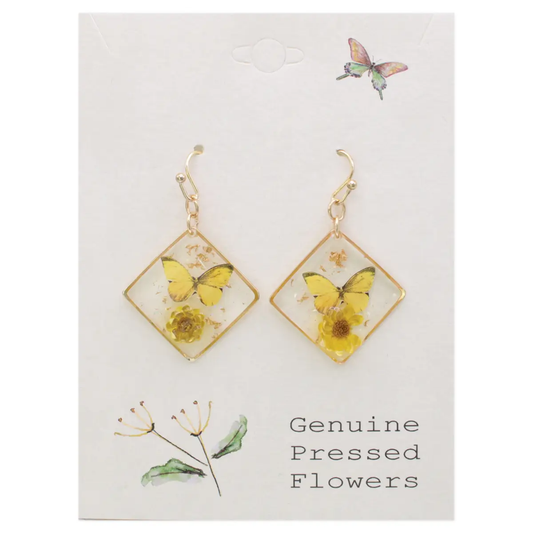 Sunny Garden Butterfly Dried Flowers Earrings