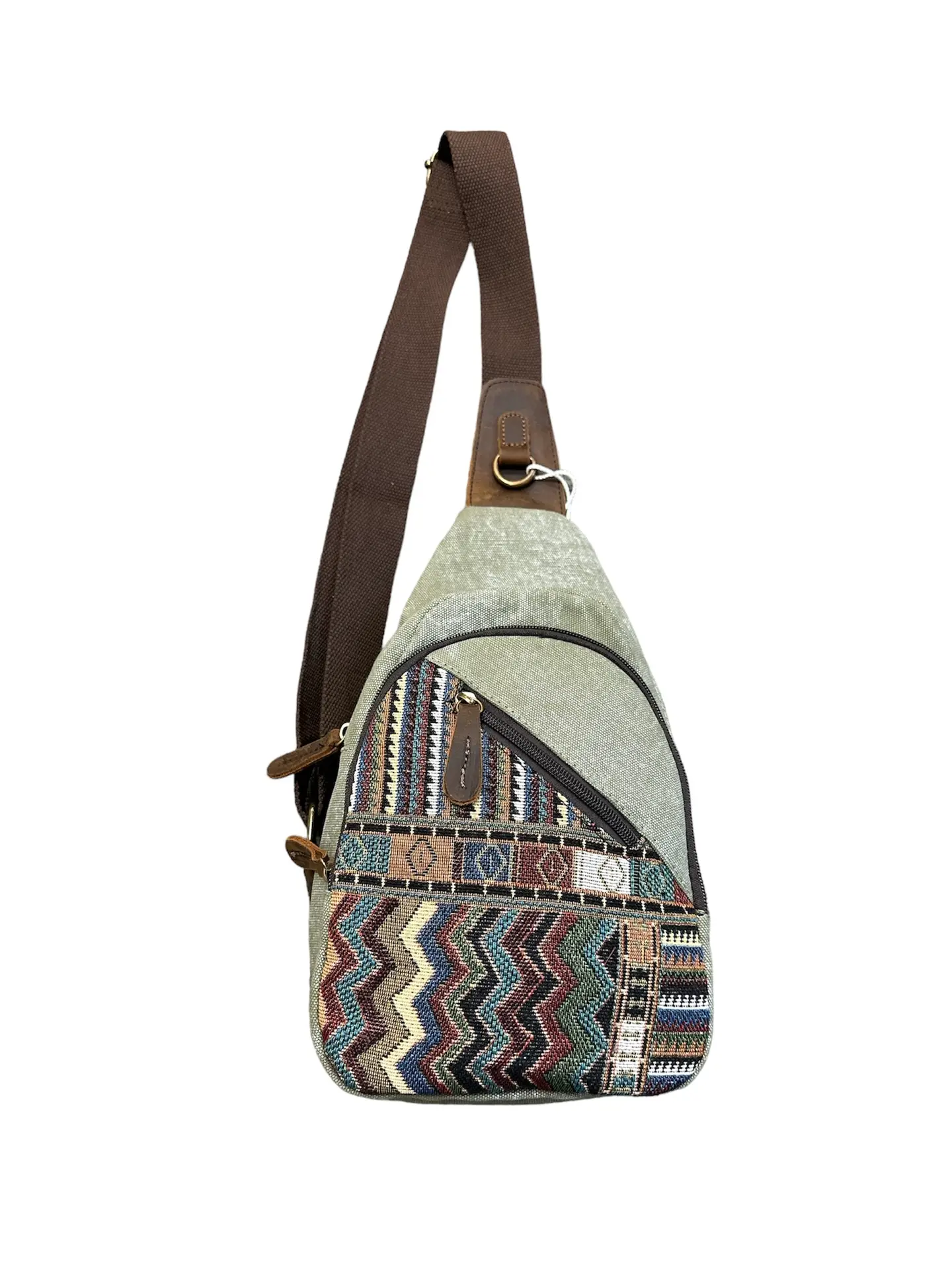 Canvas & Leather Crossbody Sling Bag