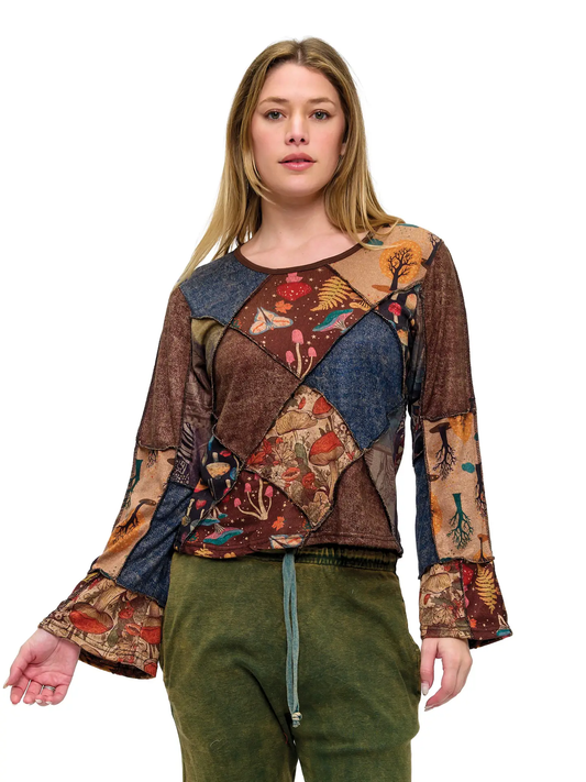 Hippie Patchwork Whimsical Bell Sleeve Top