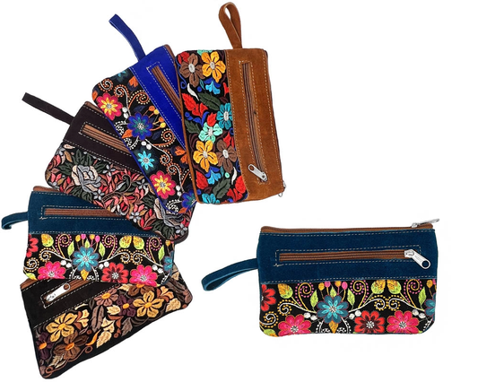 Embroidered Floral Suede Wristlet