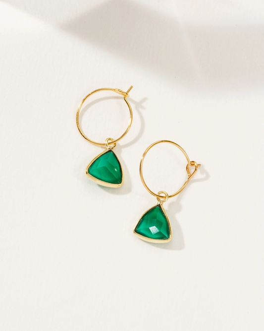 Mini Triangle Hoop Earrings - Green Chalcedony