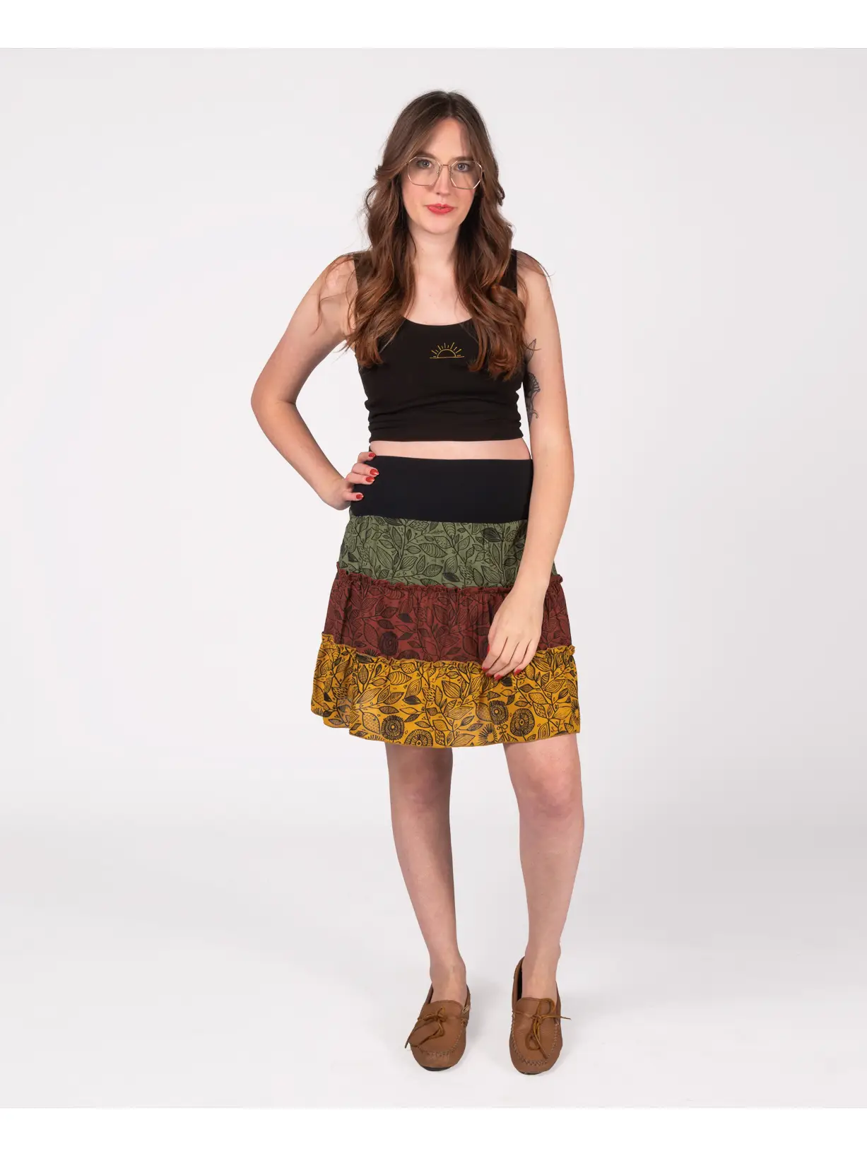 Three Tier Mini Skirt - Green/Mustard