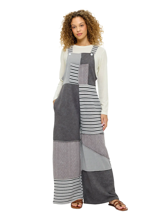 Boho Patchwork Striped Overalls