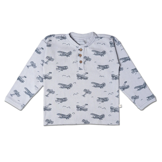 Kids Organic Henley Tee - Airplanes