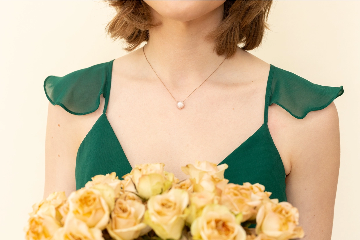 Luxe Necklace Peach Moonstone for Bridesmaid