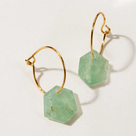 Geometry Mini Hoop Earrings Gold: Green Aventurine