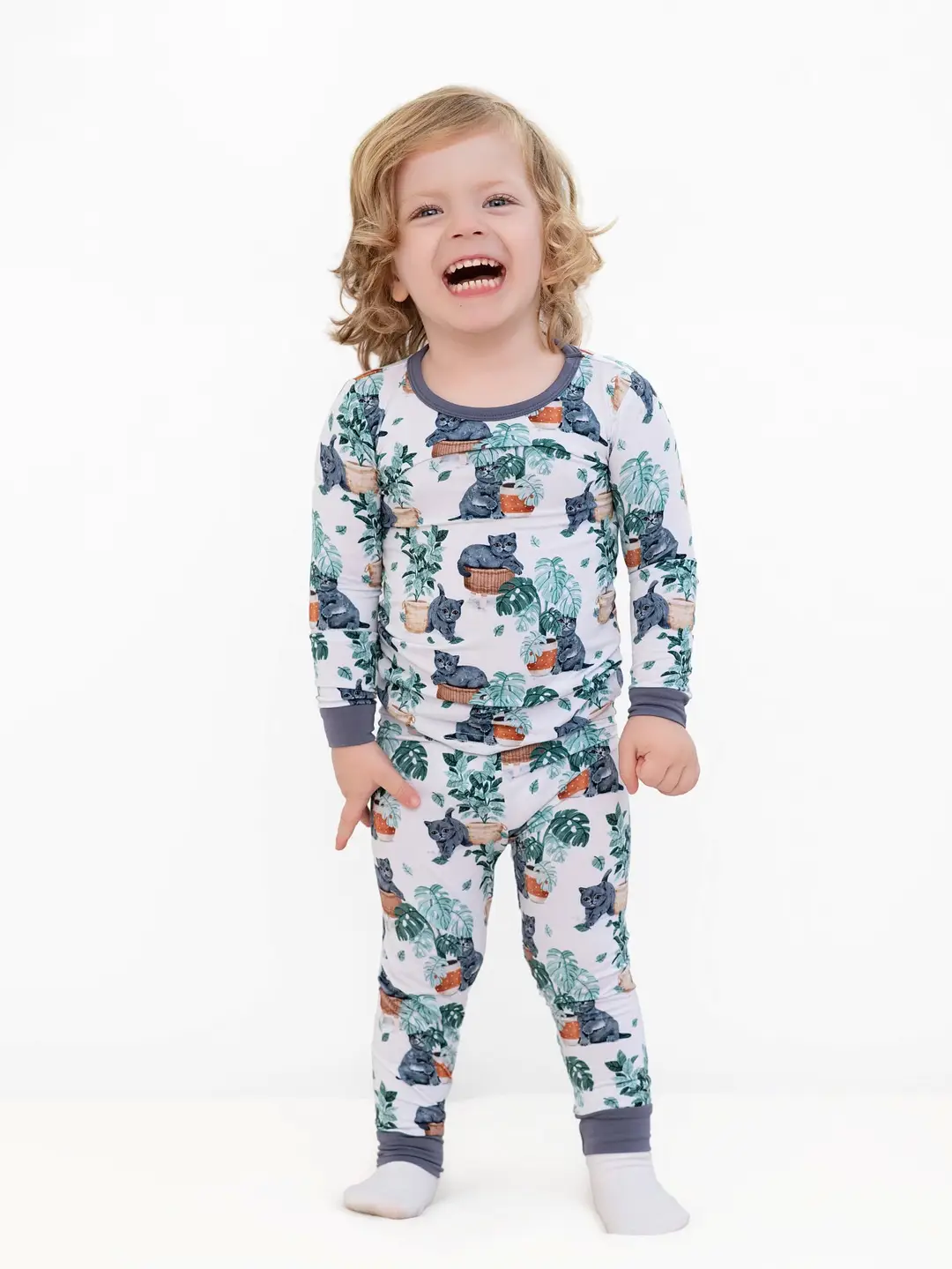 Meowstera Cat Kids Bamboo Pajamas