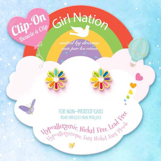 Rainbow Daisy Clip On Earrings