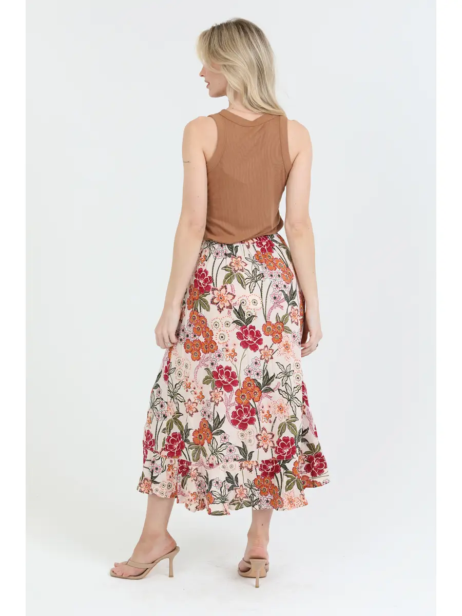 Floral Ruffle Slit Maxi Skirt