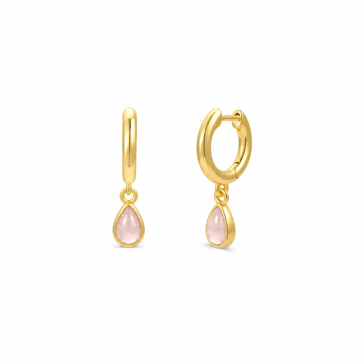 Rose Quartz Teardrop Charm Hoop Earrings