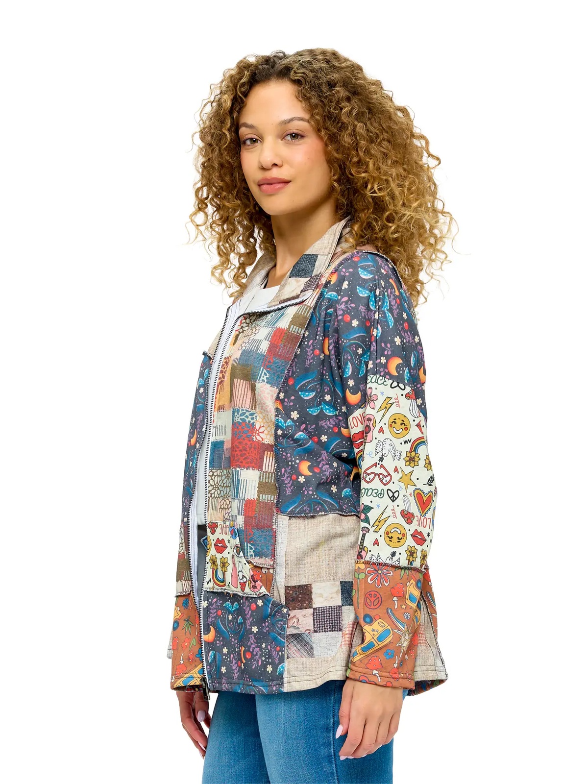 Whimsical Zip Up Patchwork Jacket