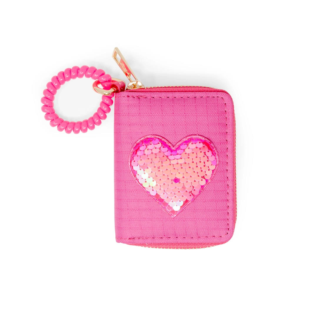 Sequin Heart Spiral Strap Wallet