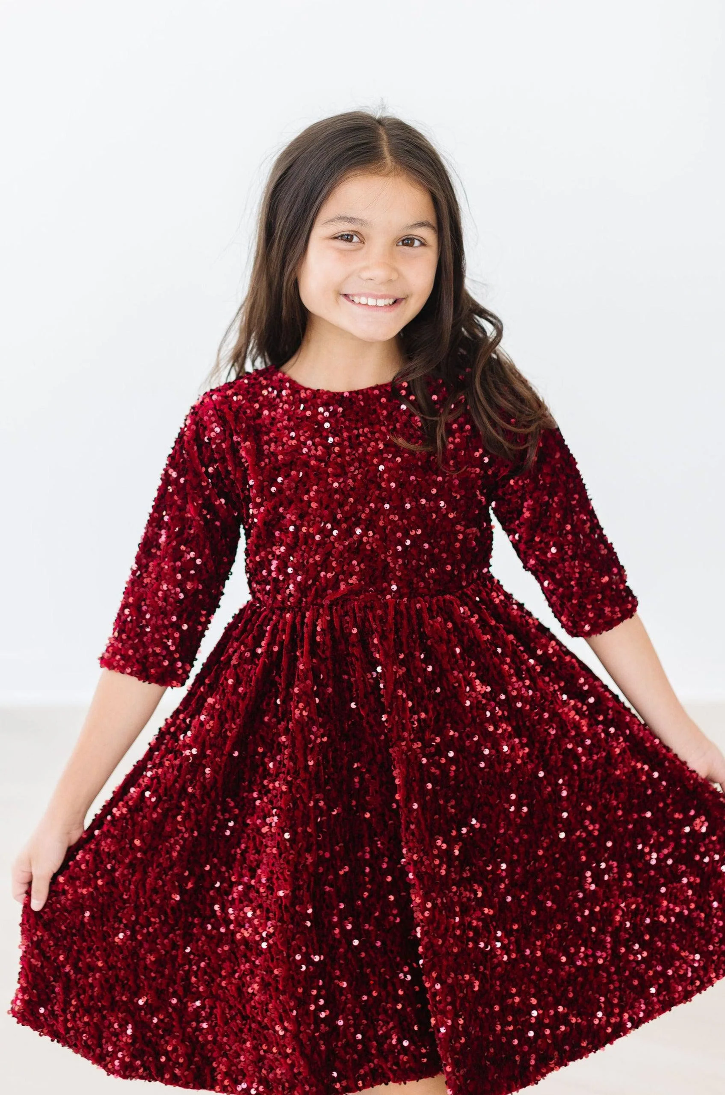 Girls Cranberry Velvet Sequin Dress