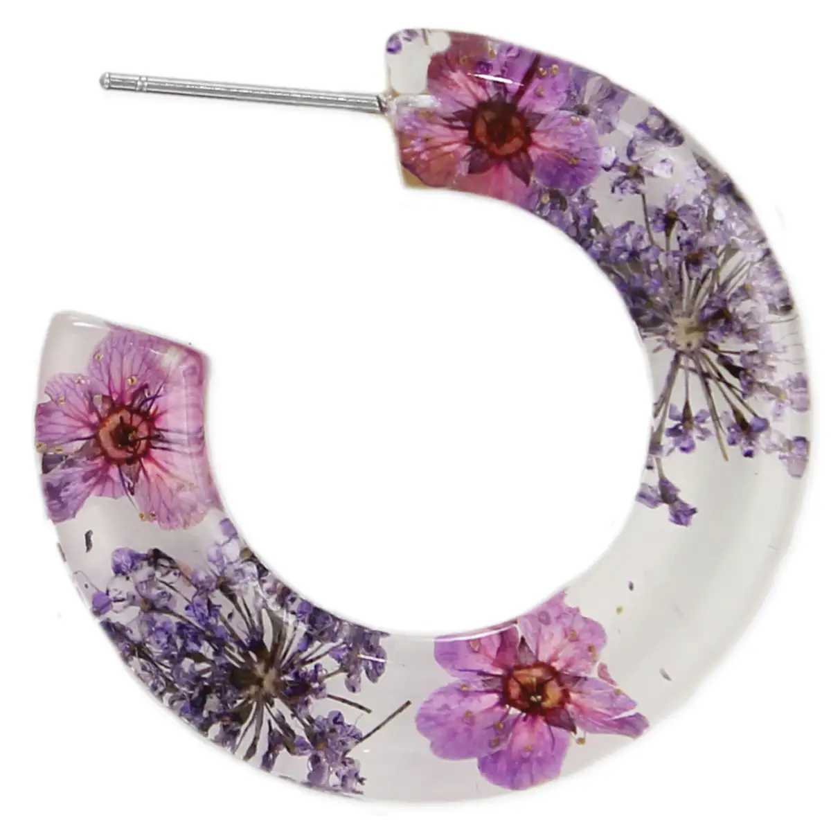 Purple Hoops Dried Flower Earrings