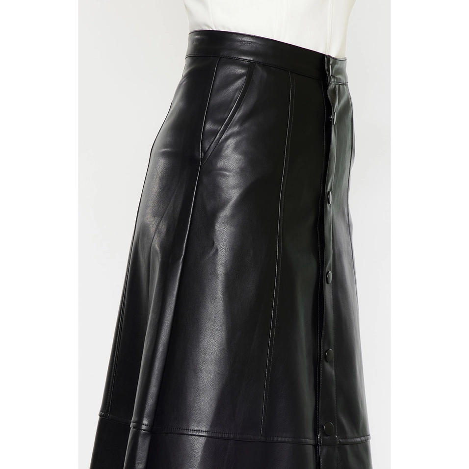 Faux Leather High Rise Midi Skirt