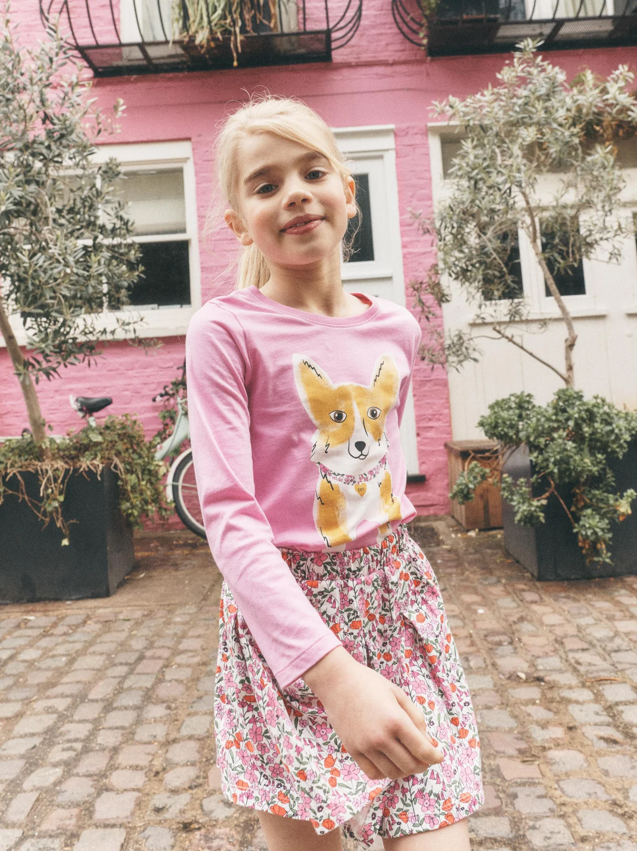 Girls Double Sided Corgi Long Sleeve Tee