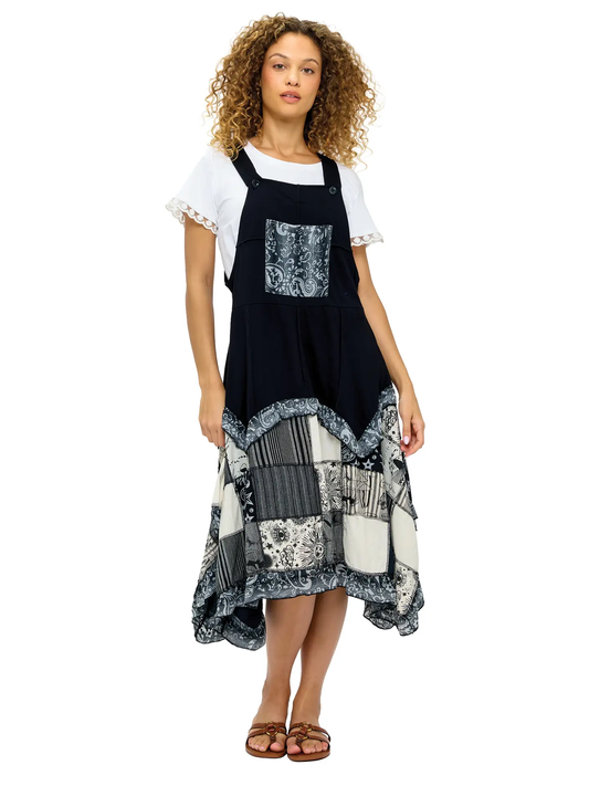 Hippie Print Patch Overall Dress