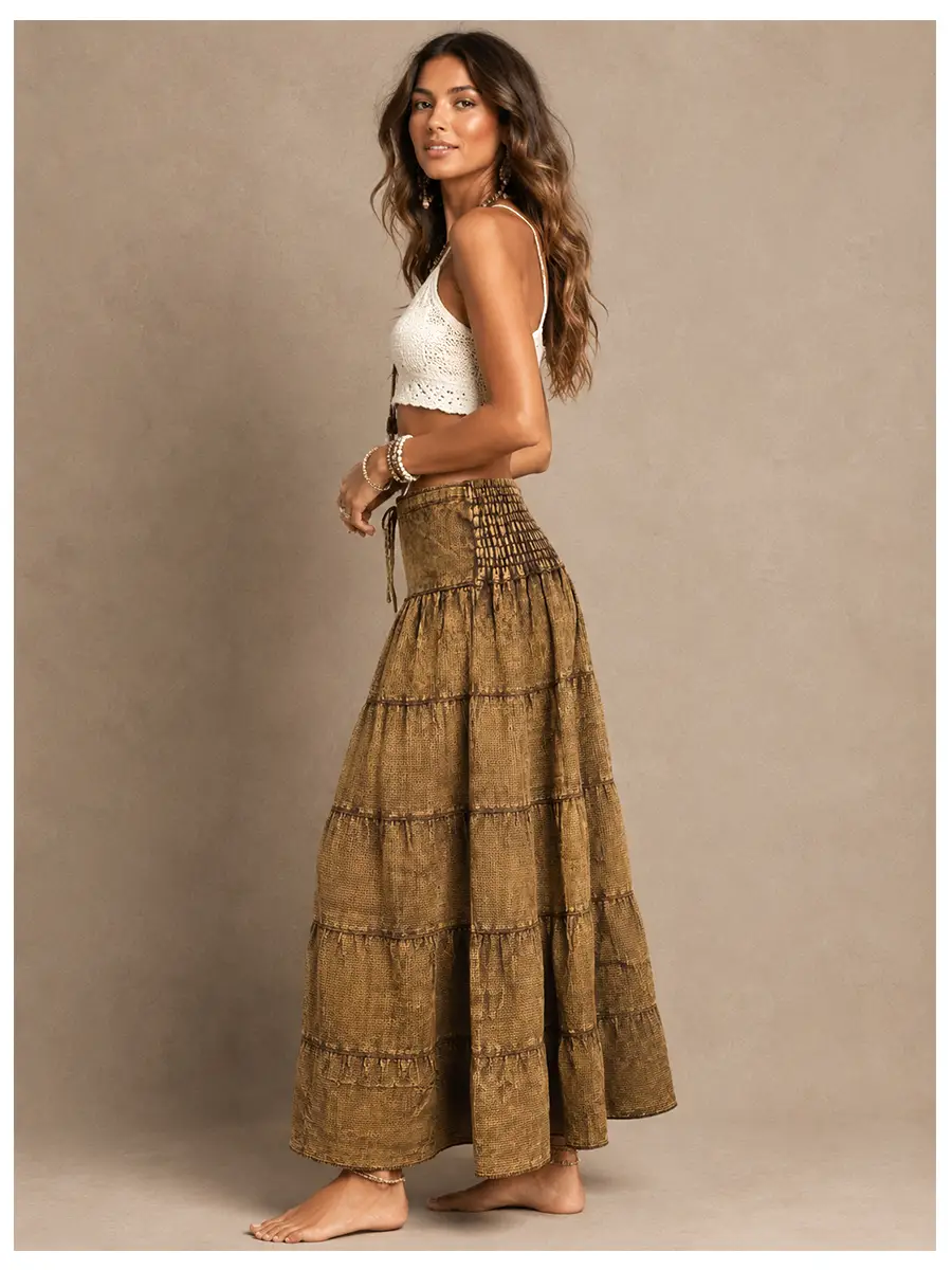 Vintage Wash Tiered Bohemia Skirt