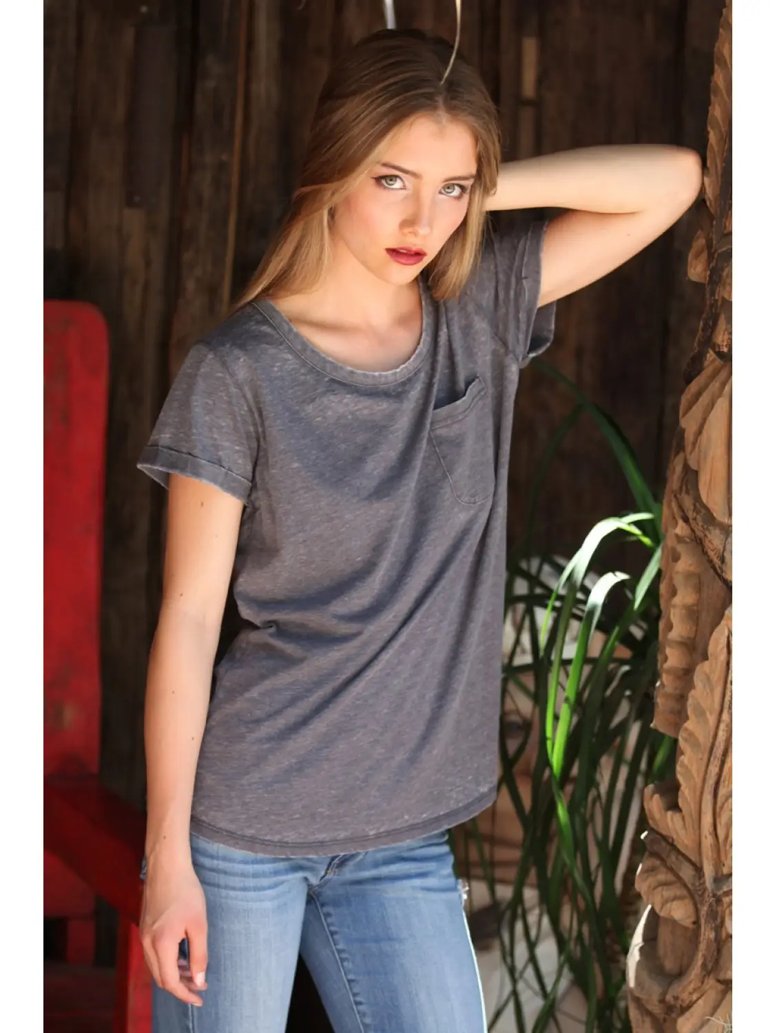 Burnout Pocket Rolled Sleeve Tee