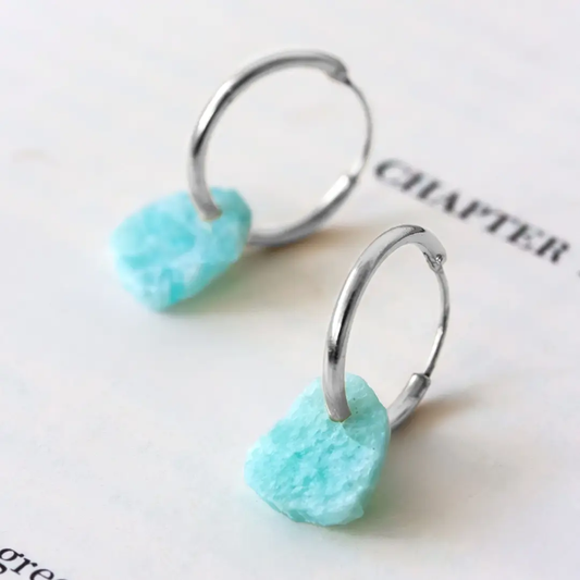 Amazonite Bare Mineral Silver Hoop Earrings