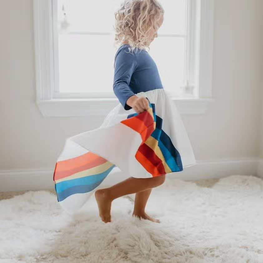 Girls Rainbow Dress Wide Stripes