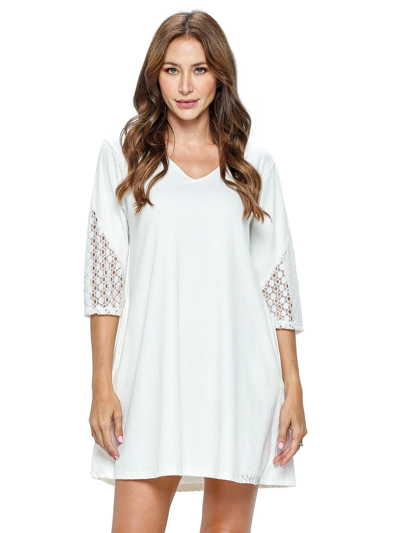 Ribbed Dress With Lace Sleeves