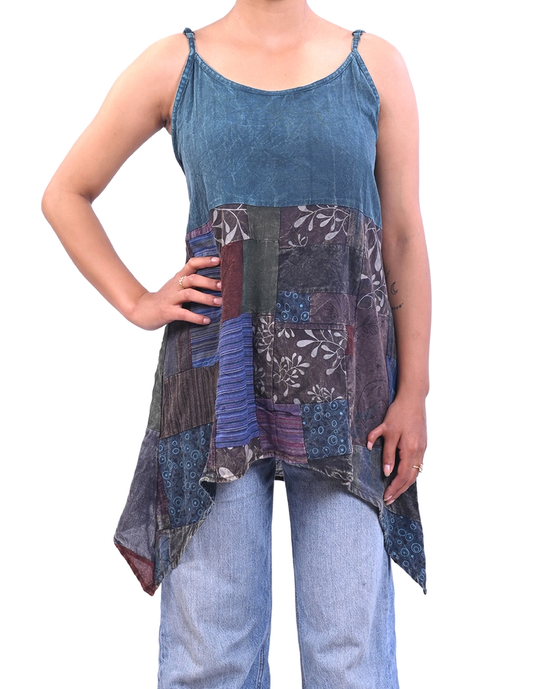Boho Patchwork Handkerchief Hem Tank Top
