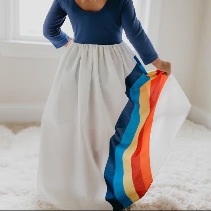 Girls Rainbow Dress Wide Stripes