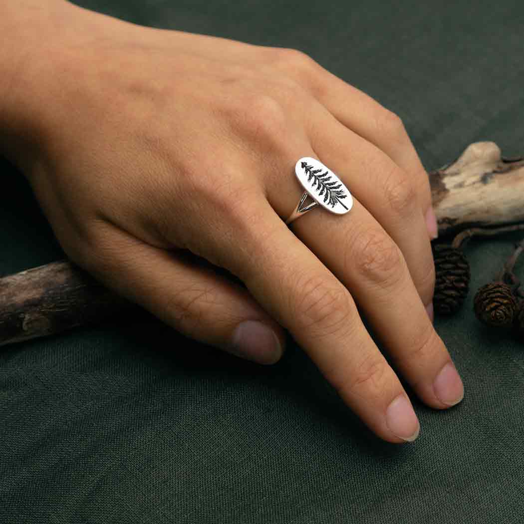 Sterling Etched Pine Ring