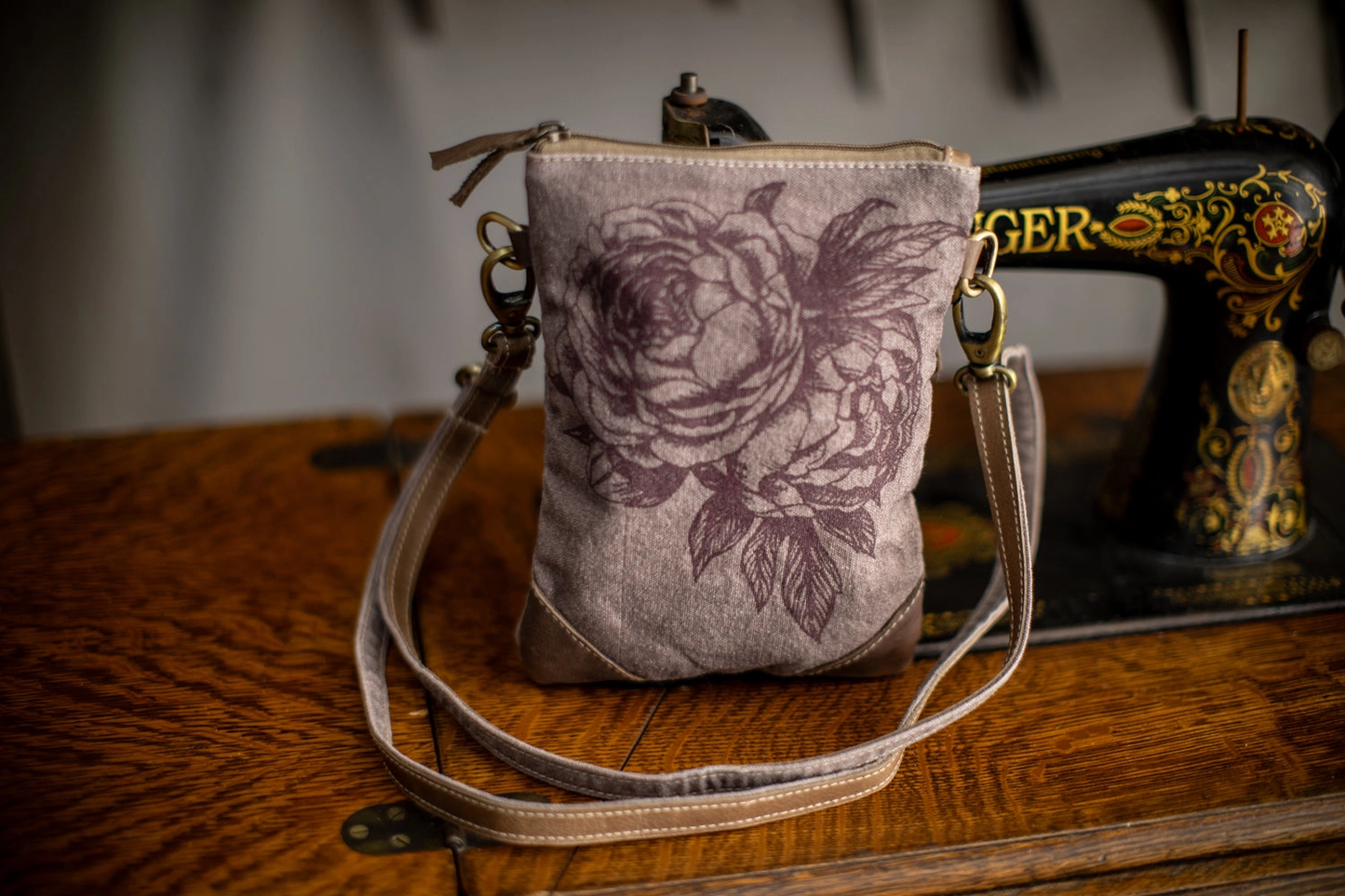Peony Upcycled Canvas Small Sling Bag