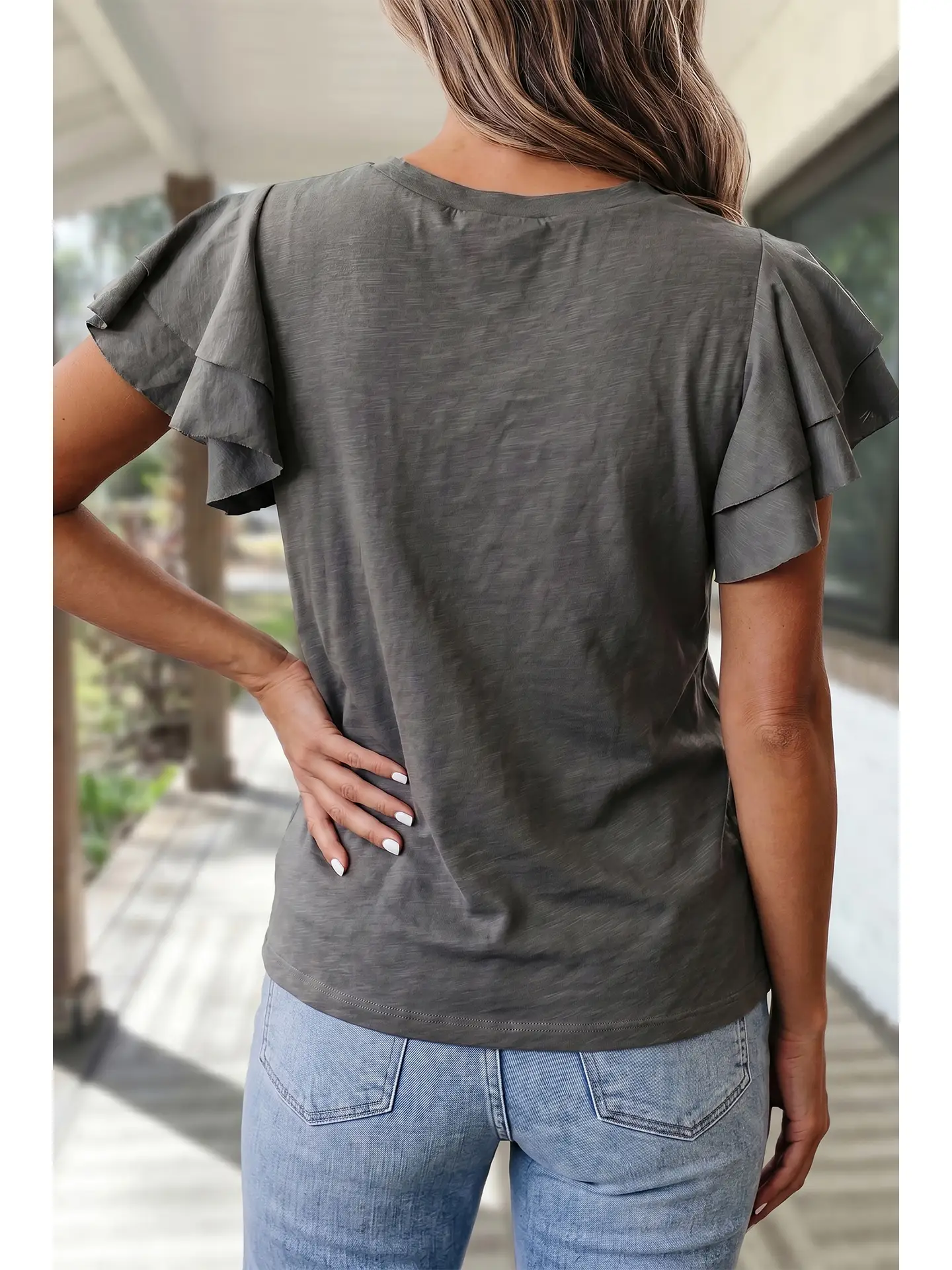 Ruffle Short Sleeve Round