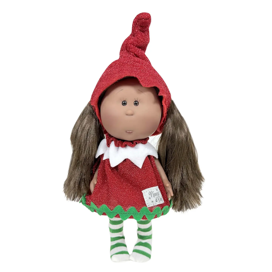 Little Mia Christmas Doll Girl Elf Brown Hair