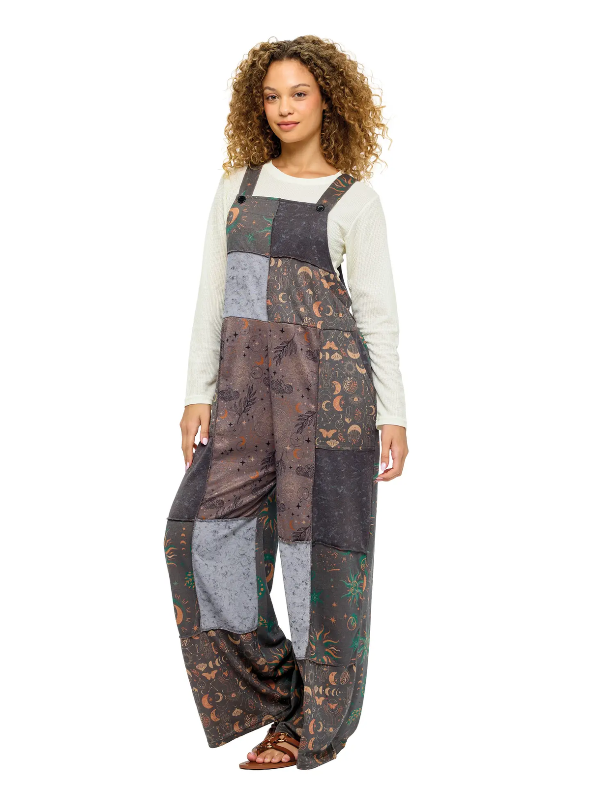 Celestial Sun + Moon Patchwork Overalls