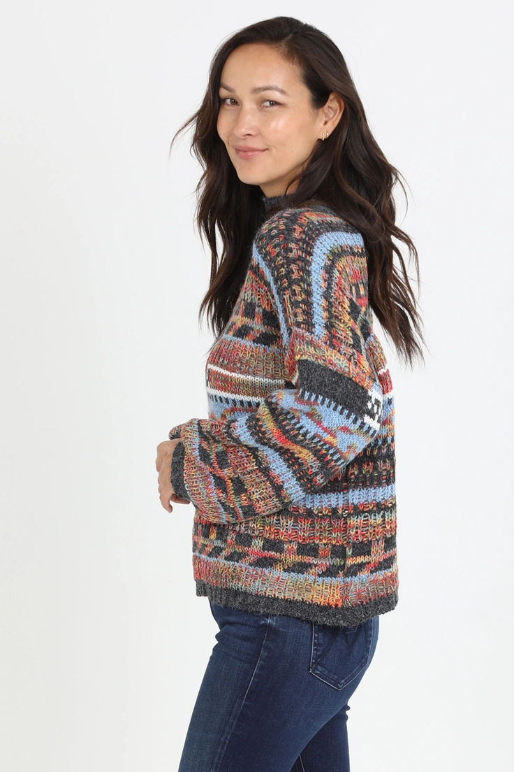 Mixed Yarns Mock Neck Sweater